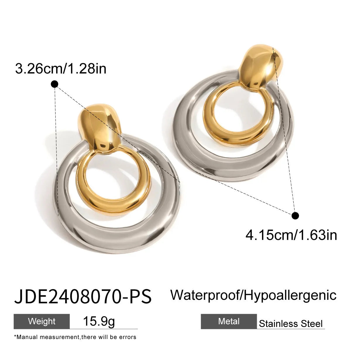 Round double layer hollow stud earrings with geometric design in electroplated 18K gold finish