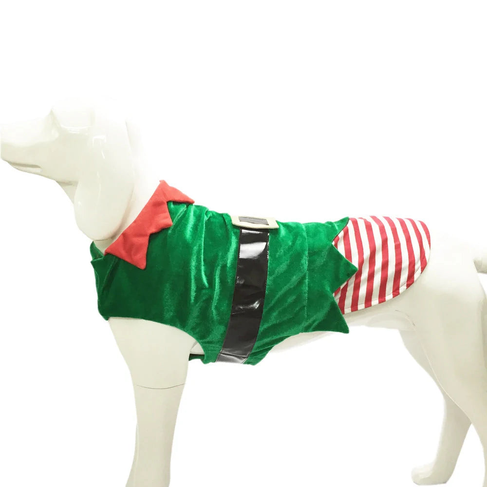 Green Elf Pet Dog Christmas Costume with adjustable fit for festive season