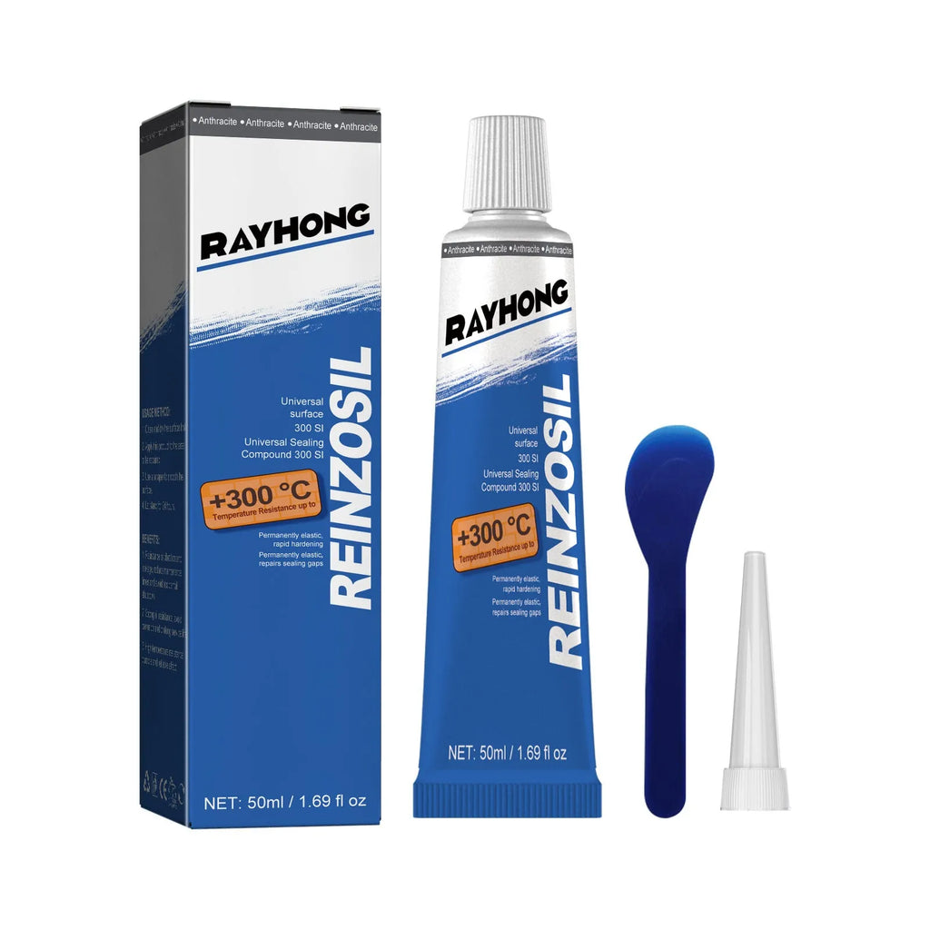 50ml silicone sealant for auto metal fuel tank repair with scraper and pointed nozzle in boxed packaging