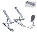 Folding aluminium alloy computer stand bracket in silver with silicone pads, 80 kg static load capacity