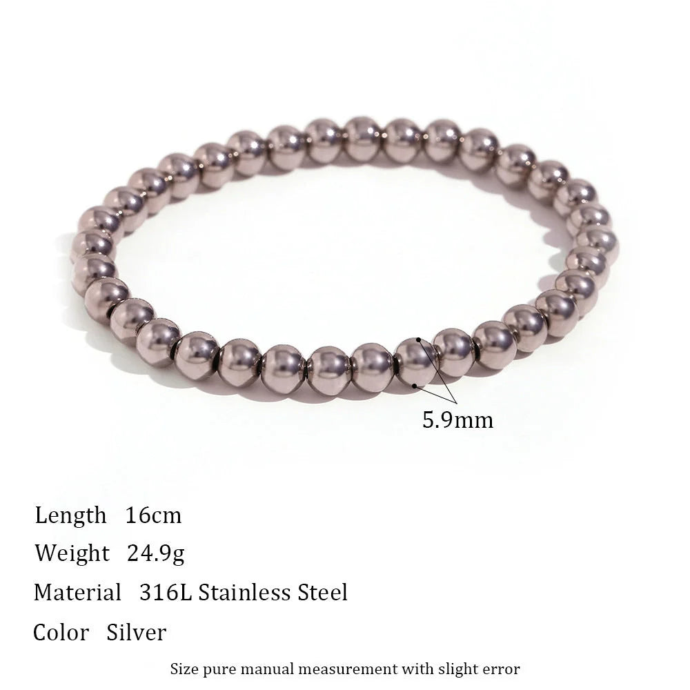 Niche Vintage Stainless Steel Plated 18K Elastic Bead Bracelet in gold and silver options