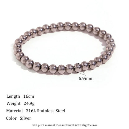 Niche Vintage Stainless Steel Plated 18K Elastic Bead Bracelet in gold and silver options