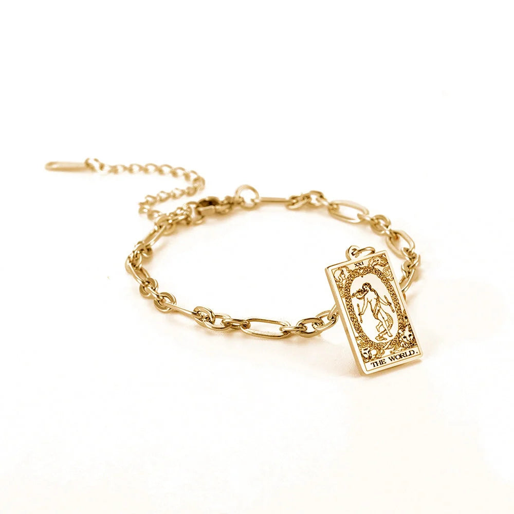 12 Tarot Card Series Stainless Steel Bracelet with 18K Gold Plating