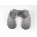 U-shape travel pillow in grey and blue for neck support on journeys
