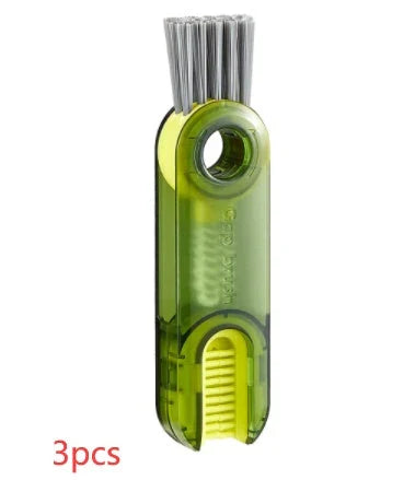 Versatile 3-in-1 bottle and cup cleaning brush set with spiral design, beveled corner brush, and soft sponge for thorough cleaning of hard-to-reach areas