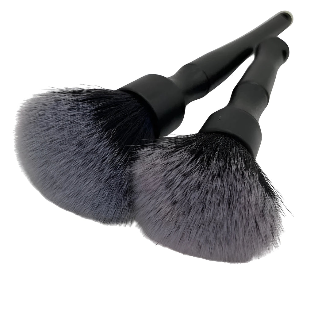 Black car detailing brush with ultra-soft pig hair bristles and PP handle in 240mm and 160mm sizes
