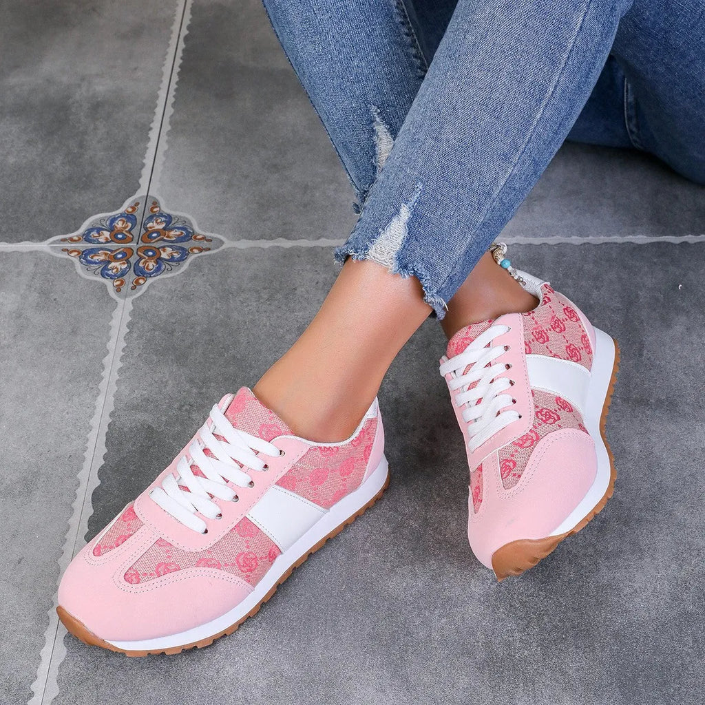 Women's casual lace-up shoes in khaki colour with cross-strap detail and round toe, flat heel profile