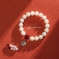 National style couple bracelet with white jade and 10mm Bodhi beads in red, black, or gold colours