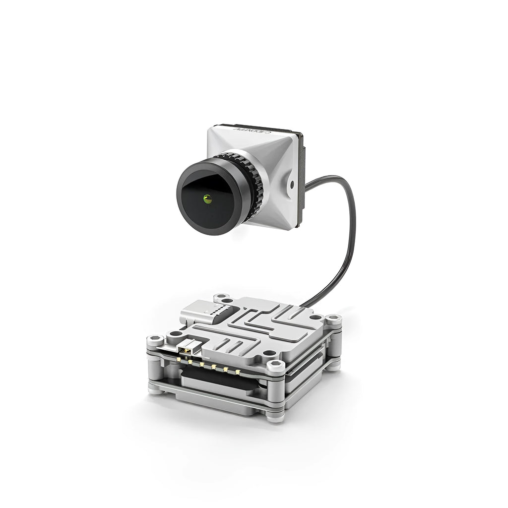 Caddx ADAPTS DJI FPV digital image transmission machine kit in silver with Polar Vista module and mounting hardware.