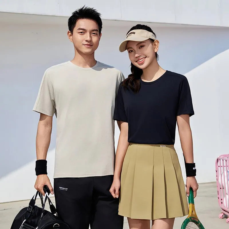 Difu solid colour polyester t-shirt in Ivory White, slim fit pullover, short sleeves, for sports meetings