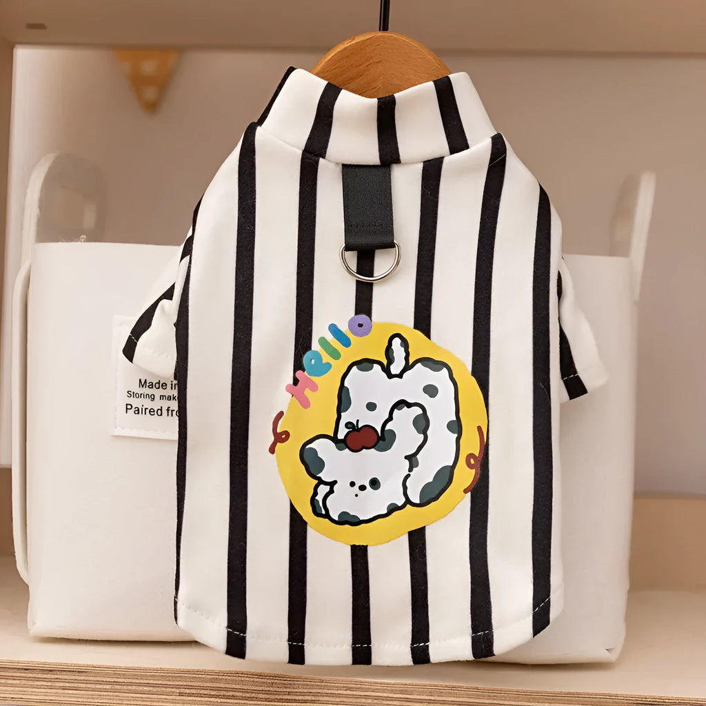 White Korean cartoon bear dog sweatshirt for small to medium pets, front view