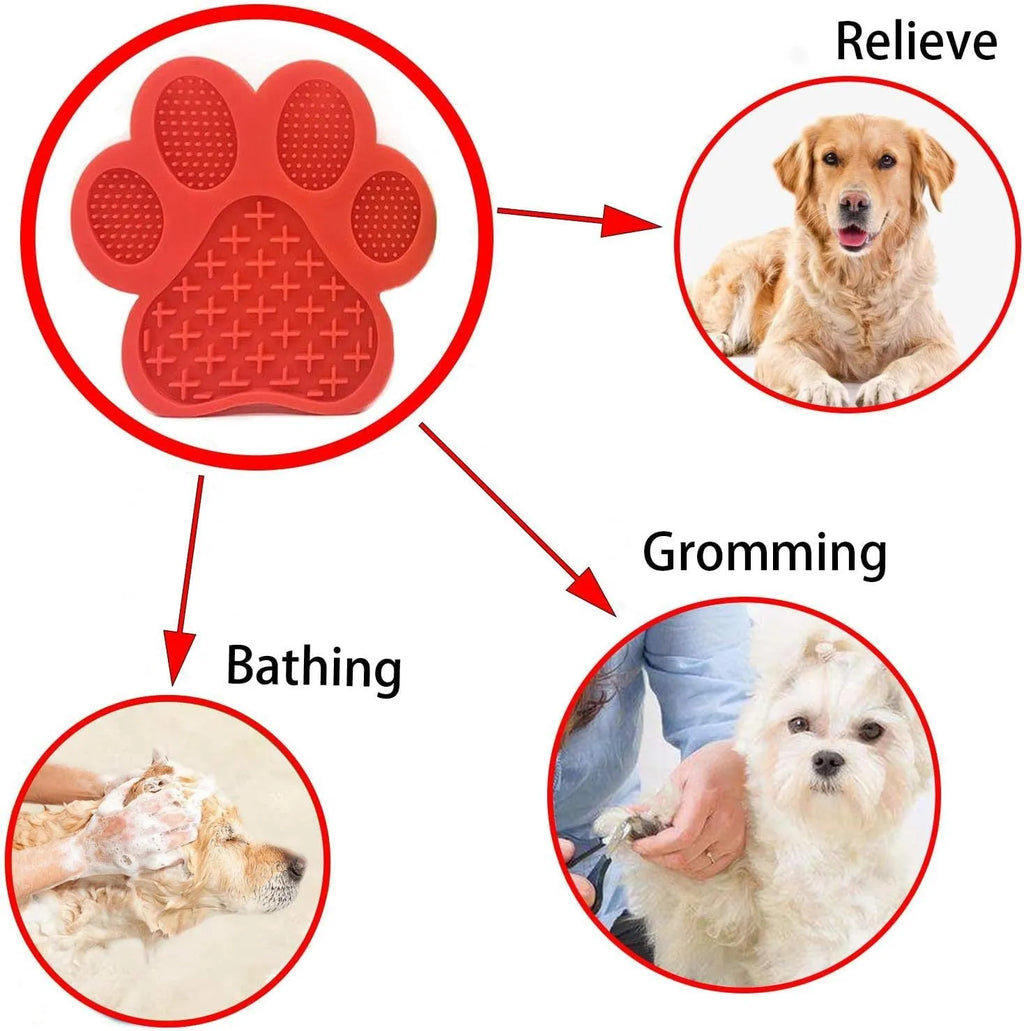 Blue silicone dog licking mat with bone texture and suction cups on the back for sticking to smooth surfaces.