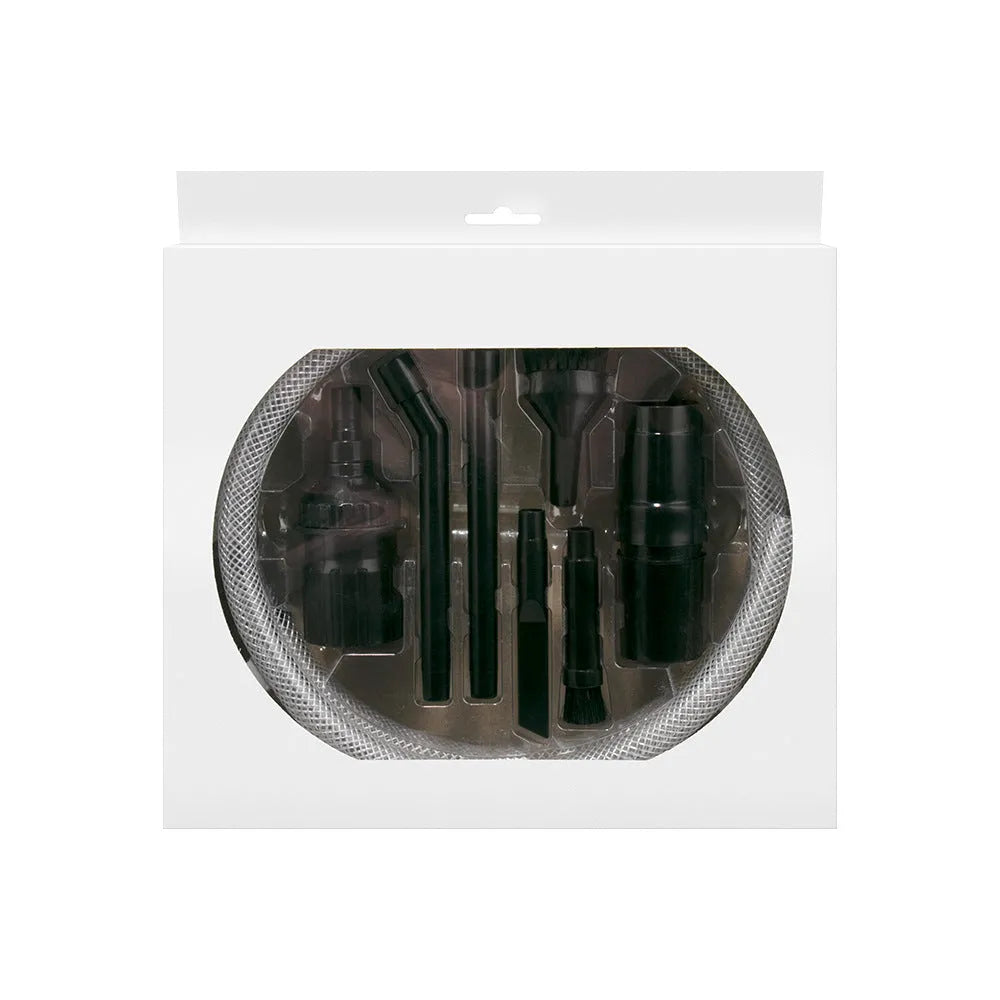 Eight-piece vacuum cleaner accessory set with small suction heads and brushes for detailed cleaning.