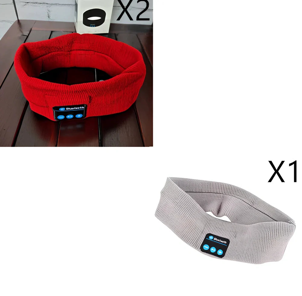 Black Bluetooth sports headband with integrated audio controls and 110mAh battery for workouts