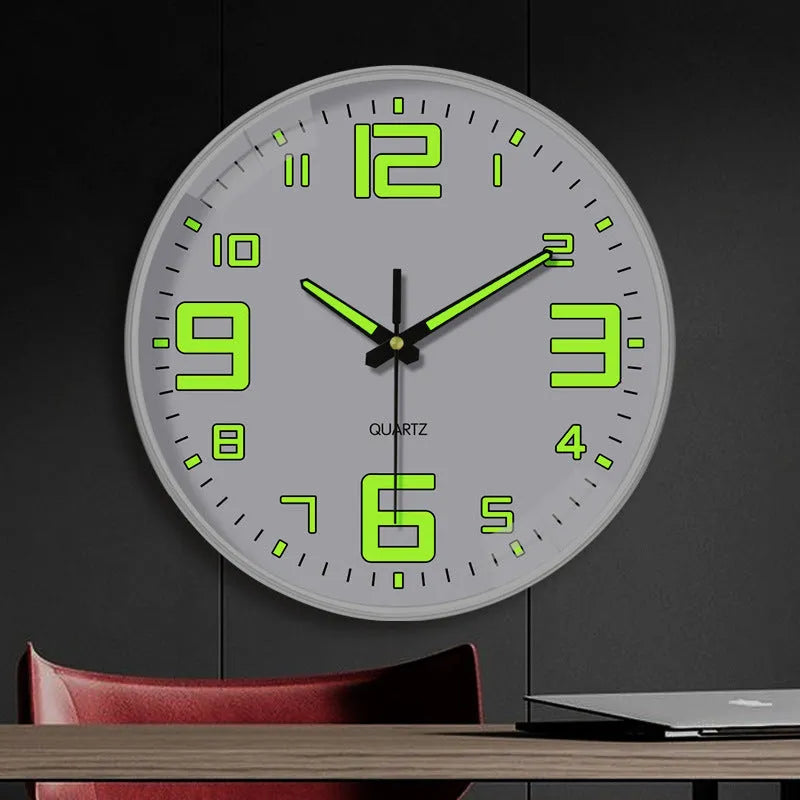 20cm diameter luminous modern wall clock with plastic construction in multiple colour options
