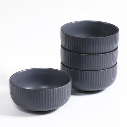 Set of 4 ceramic kitchen bowls, 27oz each, in grey and white, microwave and oven safe