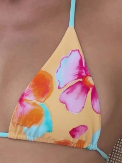 Women's floral print halter bikini swimsuit with adjustable tie and briefs bottom in Flower 1 colour