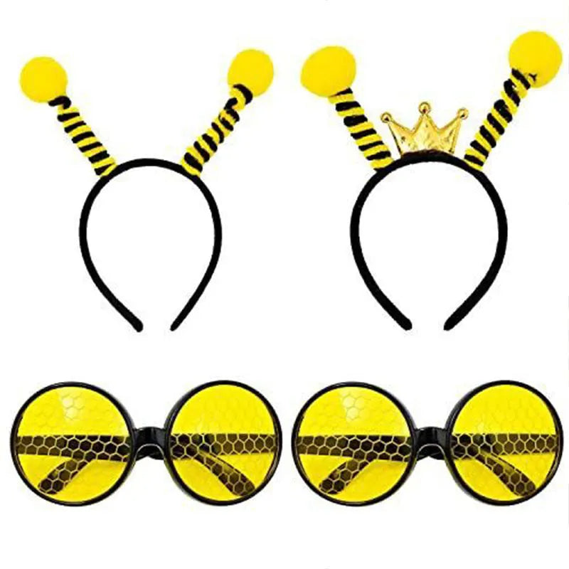 Yellow Bees costume headband and glasses set with insect decorations.