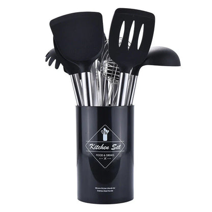 Versatile Silicone Kitchenware Set with Stainless Steel Handles - Includes Spoon, Spatula, Colander, and More