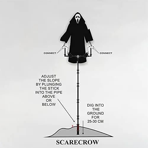 Plastic skeleton scarecrow Halloween decoration with screaming skull design