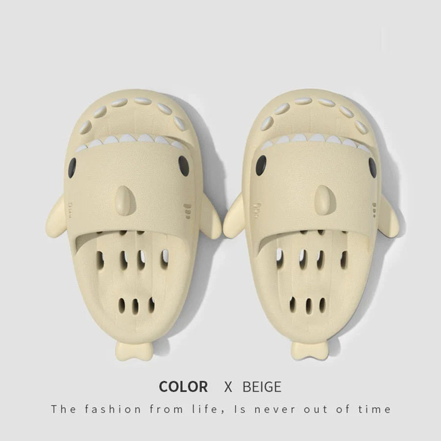 Quick-drying shark slippers with drain holes in various colors