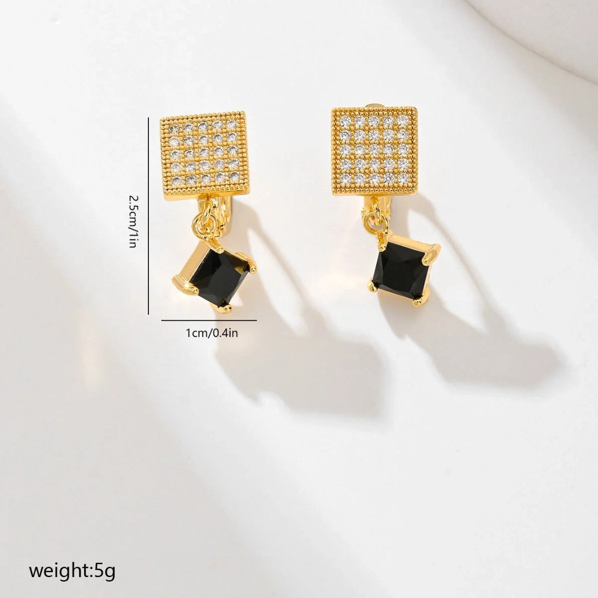 Square zircon stud earrings in six colours: black, red, green, white, champagne, and pink.