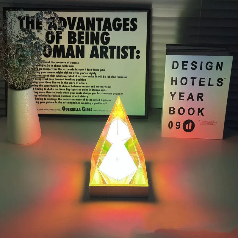 Magic colour acrylic neon small night lamp with touch dimming, 12x12x20 cm, on a bedside table