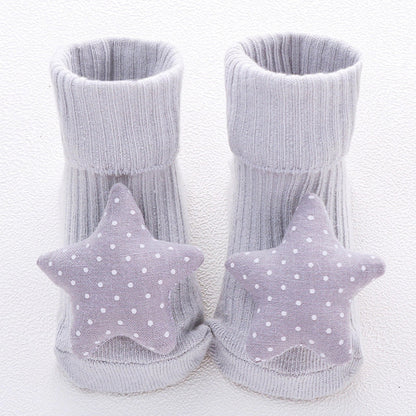 Cotton baby socks in various designs for newborns to 3-month-olds