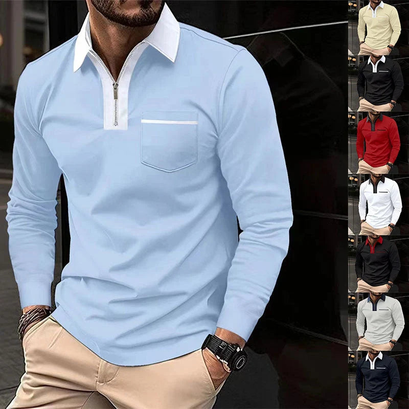2024 Autumn Men's Long Sleeve Zipper Polo Shirts in various colors