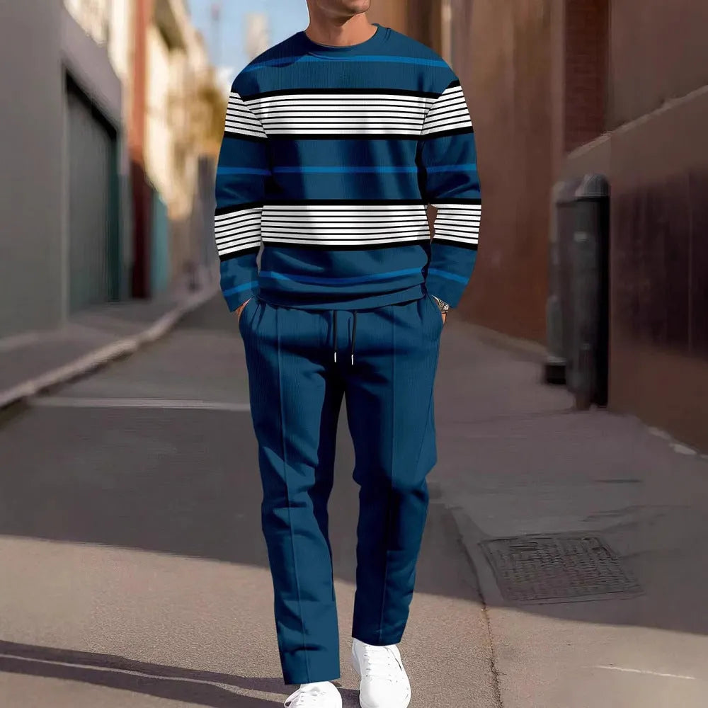 Fashion men's casual sporty round neck sweatshirt and pants two-piece set with letter print, 18 colours