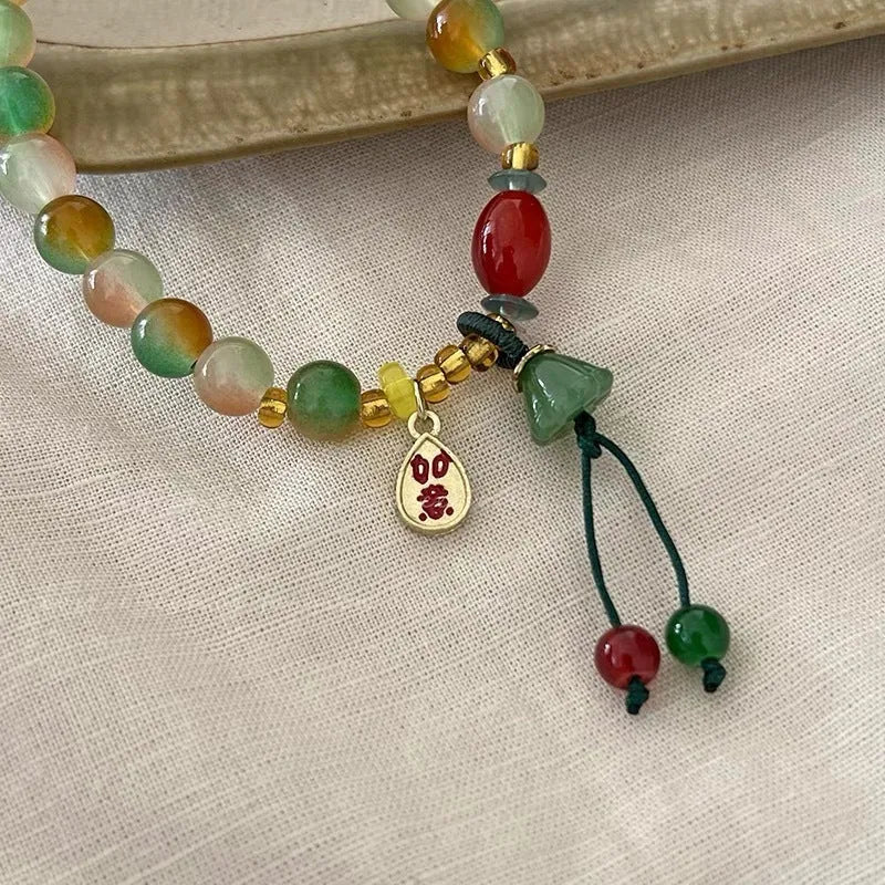Handmade mixed material bracelet featuring a Lotus and Ruyi charm design, M990 style.