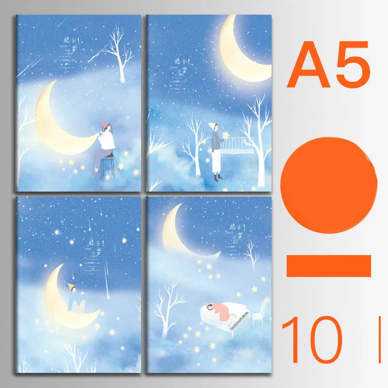 Set of 10 thread-bound A5 notebooks with kraft paper covers showing bear and sakura designs