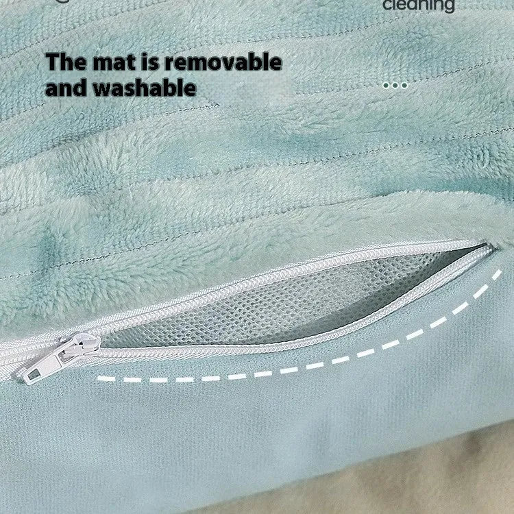 Morandi colour removable washable pet bed for dogs and cats on a sofa, shown in Medium and Large sizes.