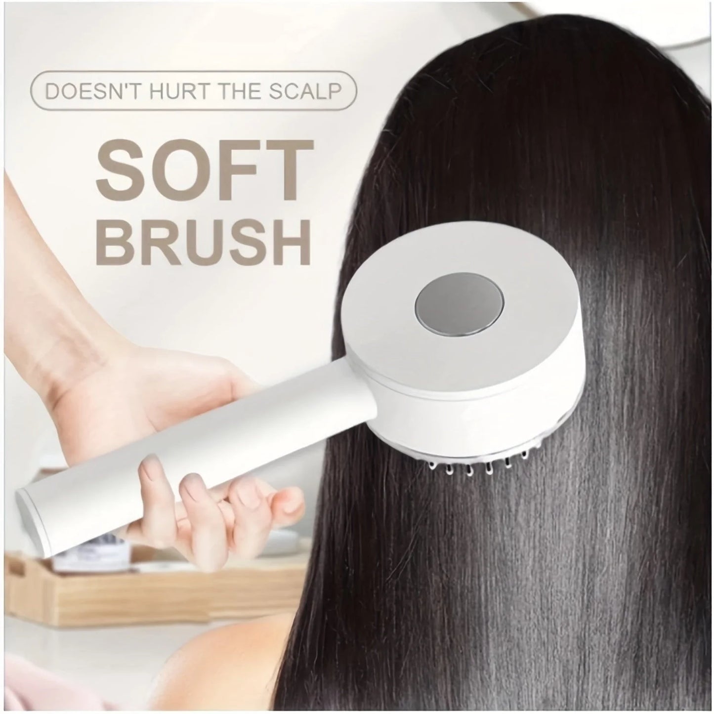 Self-Cleaning Hair Brush with Airbag Massage for curly hair, featuring one-key self-cleaning and scalp massage.