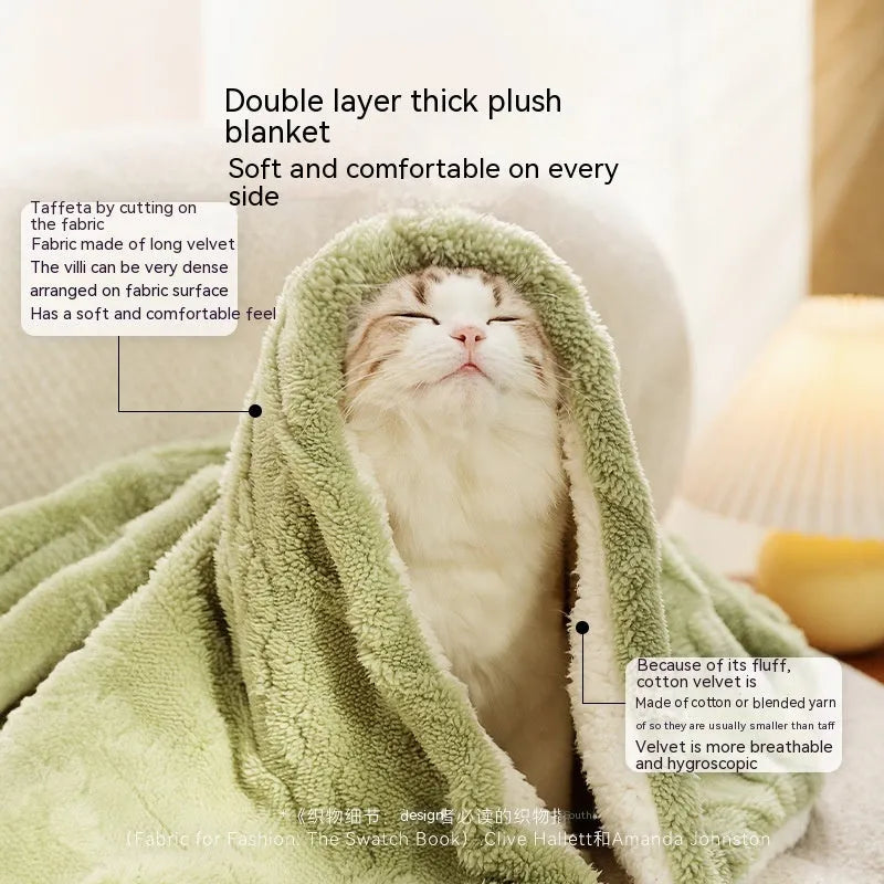 Pet blanket Ins style solid colour cloth floor mat for dogs cats in light green on wooden floor