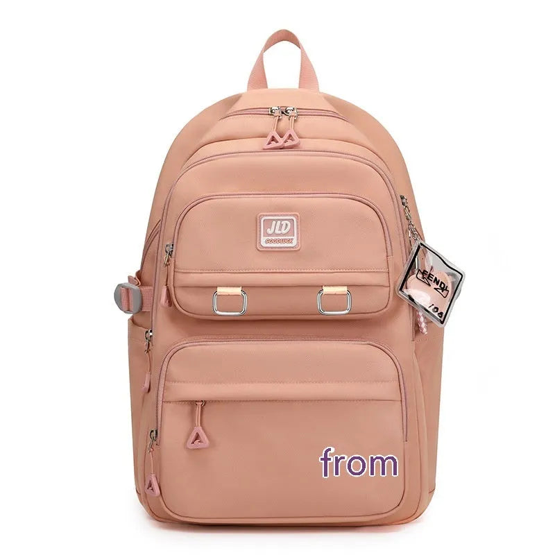 Girls' large capacity nylon school backpack with physiological curve backplate in multiple colour and pattern options