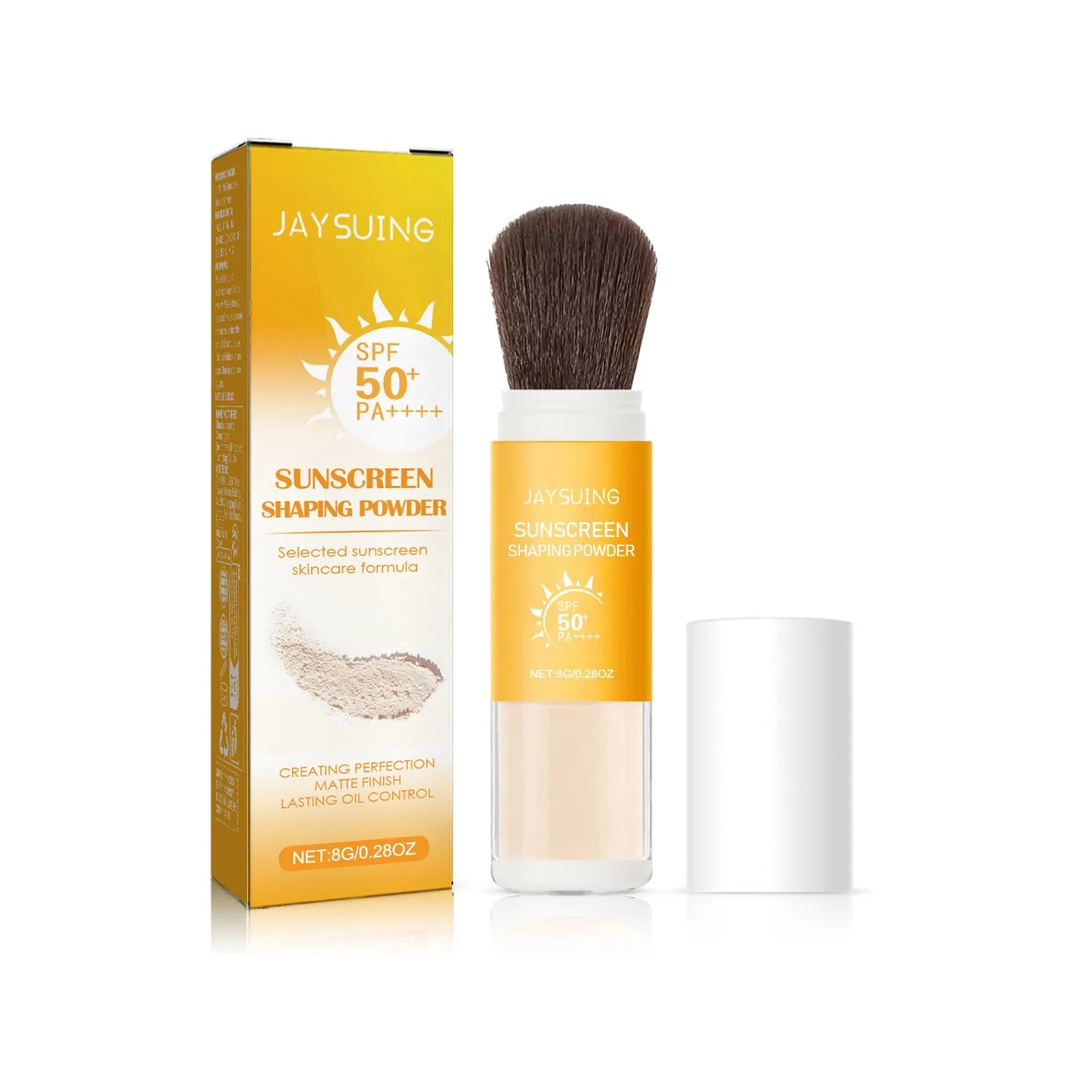 Loose translucent setting powder in a container, 8g capacity for oil control.