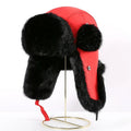 Rabbit fur unisex thickened warm ear protection hat in black cloth with black fur, dome crown style