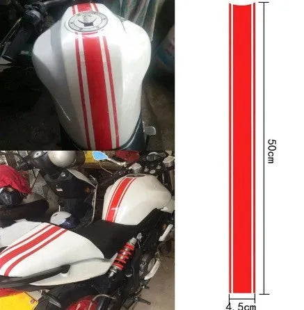 Motorcycle reflective pinstripe stickers in black, red, silver, yellow for DIY tank lid graphics.