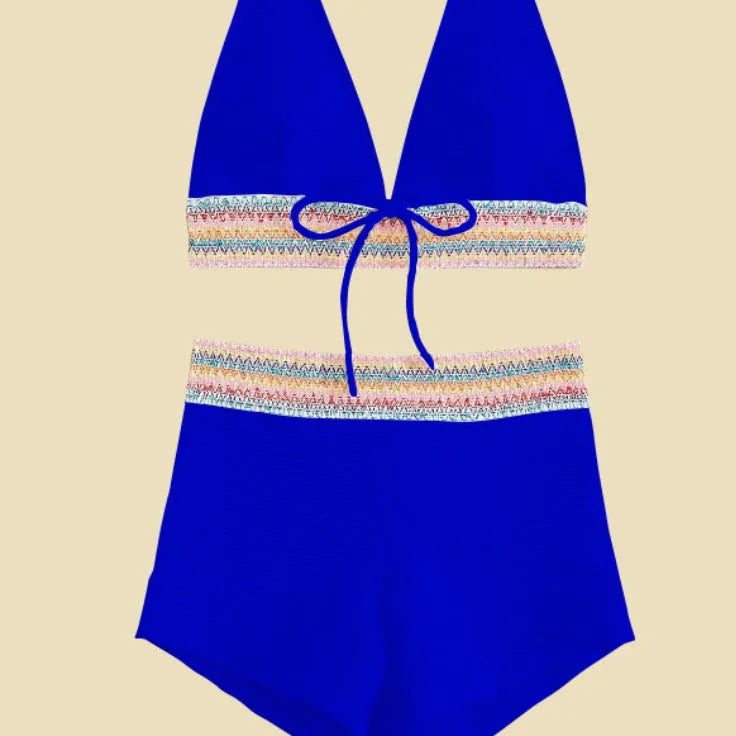 Women's black high waist bikini swimsuit with split style two-piece design