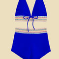 Women's black high waist bikini swimsuit with split style two-piece design