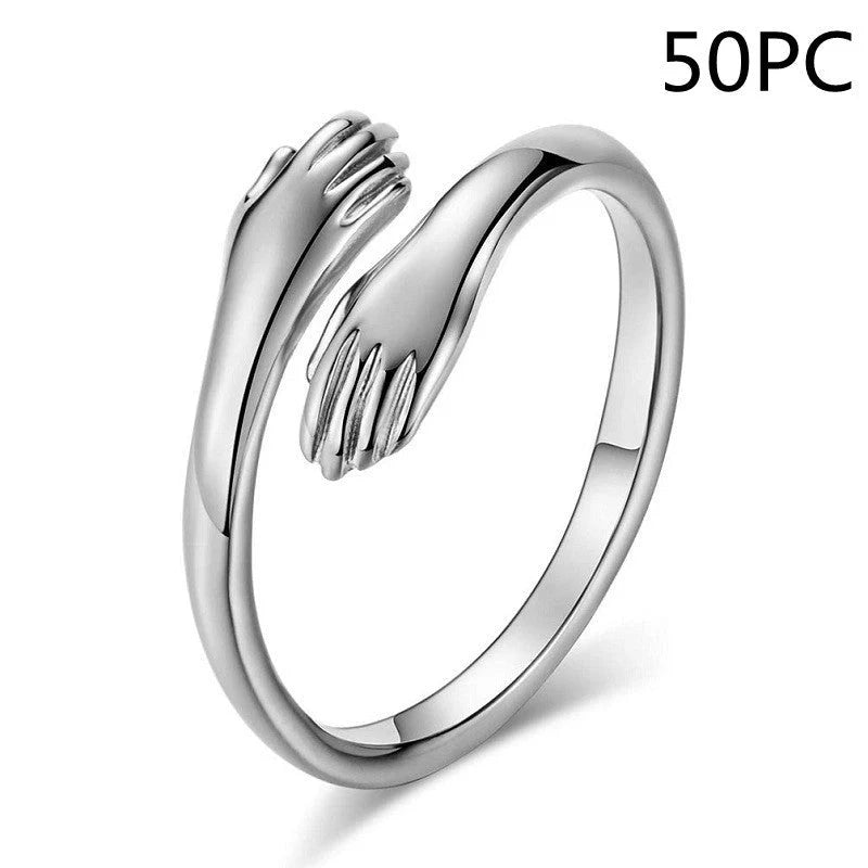 Adjustable Alloy Hands Hug Ring in silver and gold with geometry design