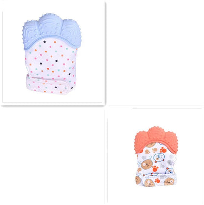 Baby silicone molar teething gloves in various colours with secure Velcro strap