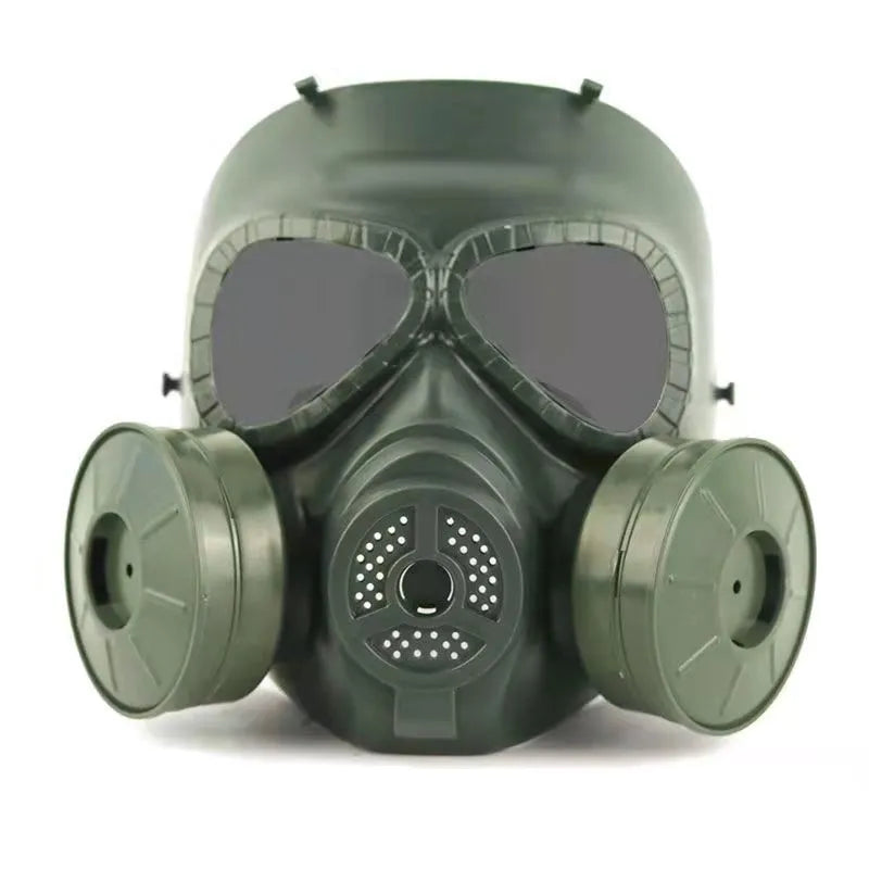 Outdoor twin fan head-mounted mask in black with transparent lens from Real-life Field Equipment