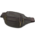 Men's waterproof PU leather waist bag in khaki, compact size for outdoor sports
