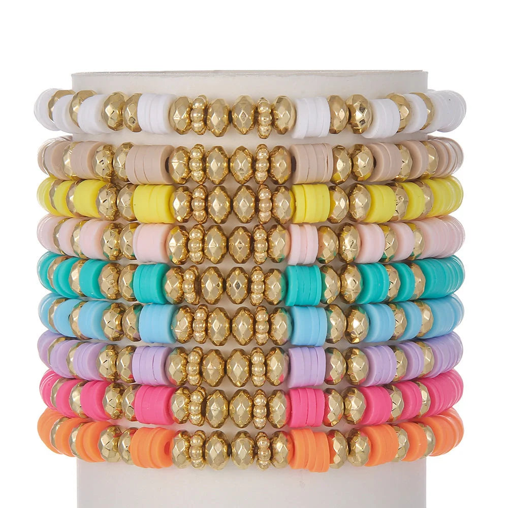 Bohemian 9 Bracelets Set in ZJ11501 colour, featuring geometric shapes and round elements for summer beach wear