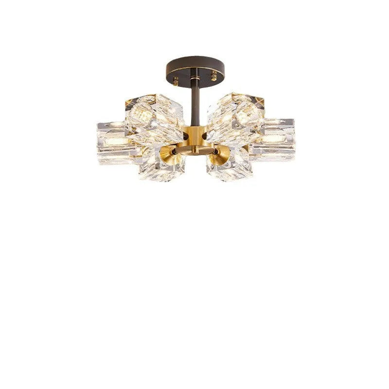 Copper crystal ceiling lamp 6 head with black gold wipe finish and three colour variable light for home