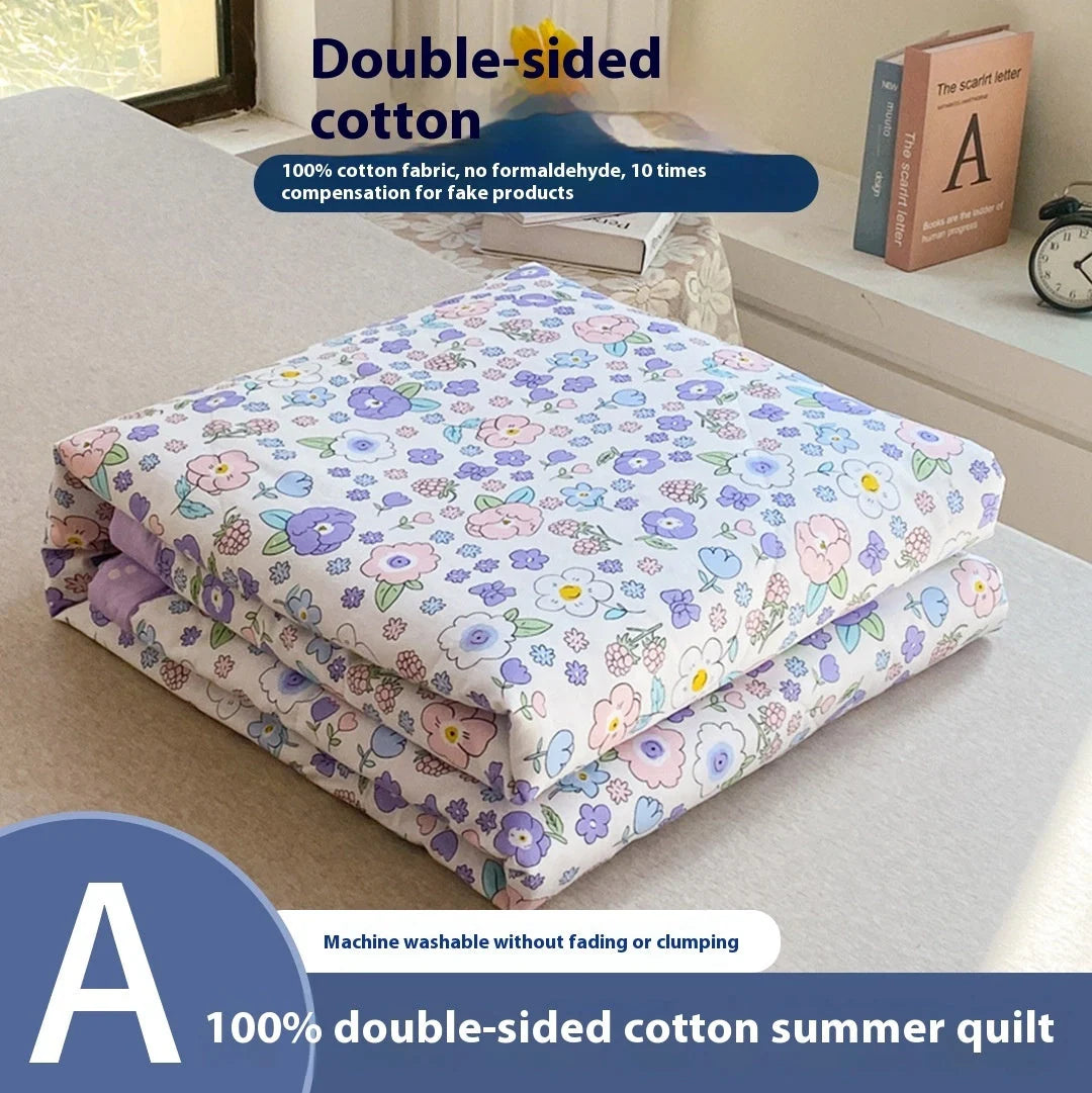 Double-sided cotton summer blanket with vibrant prints and antibacterial protection