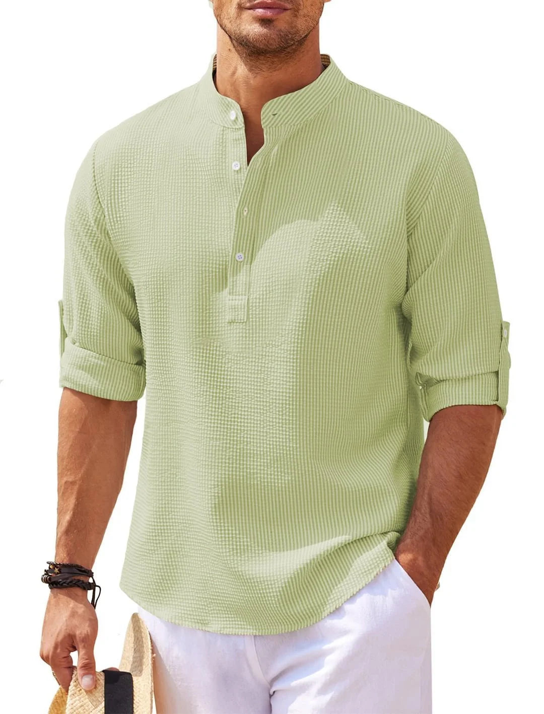 Men's stand collar cotton blend shirt in various colours and sizes for autumn wear