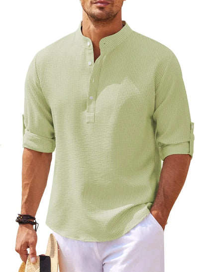 Men's stand collar cotton blend shirt in various colours and sizes for autumn wear